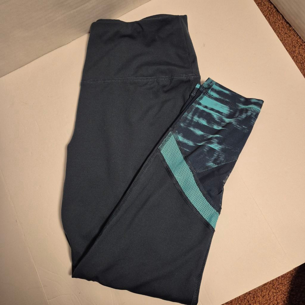 Reebok Women’s High Rise Athletic Leggings Blue Green Small‎